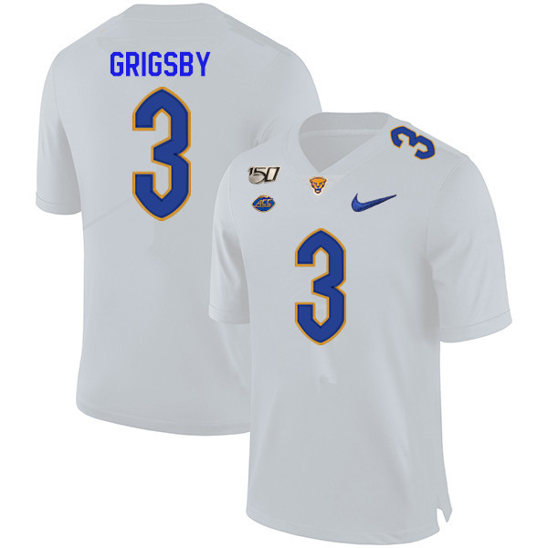 2019 Men #3 Nicholas Grigsby Pitt Panthers College Football Jerseys Sale-White